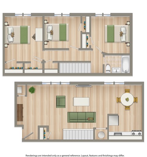 Floor plan for 3 beds, 1 bath, 1000 sqft